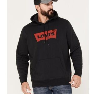 NWT Levi’s Men's Logo Hoodie Sweatshirt Black & Red Large Pulllover Hood